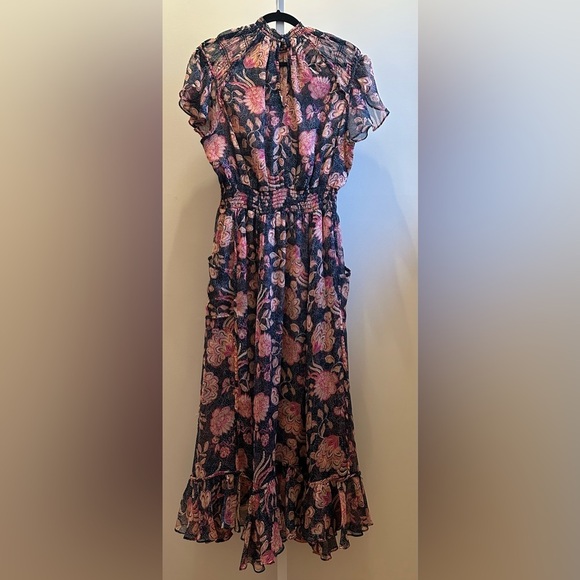 NWT MISA Azura Dress Flora Dot Sz L Navy Pink - Picture 6 of 8